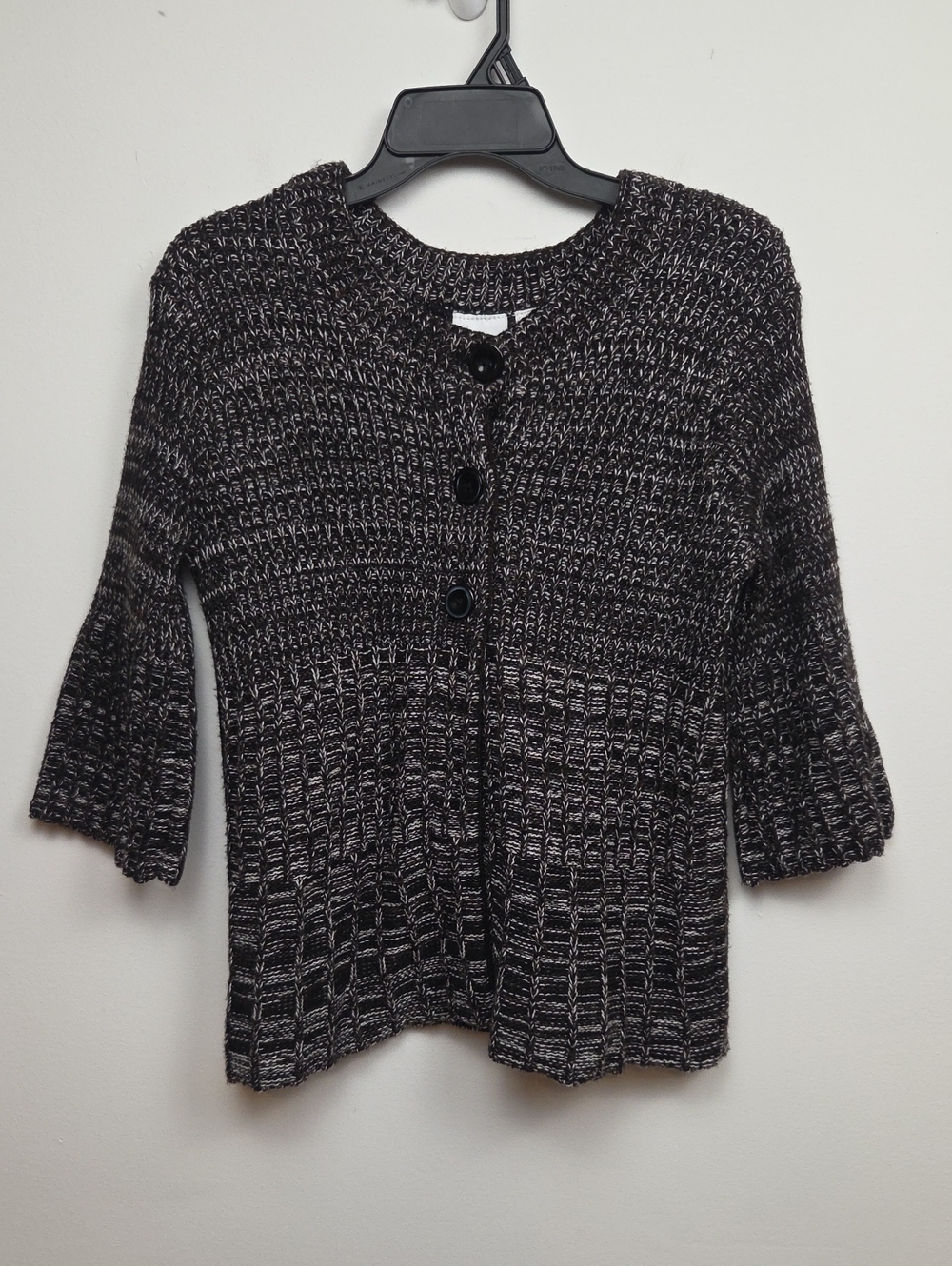 Women's Chocolate Brown Marled Bell Sleeve Button-Up Cardigan Sweater Cottage M